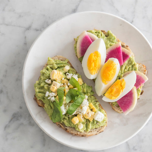 Avocado toast with egg and radish