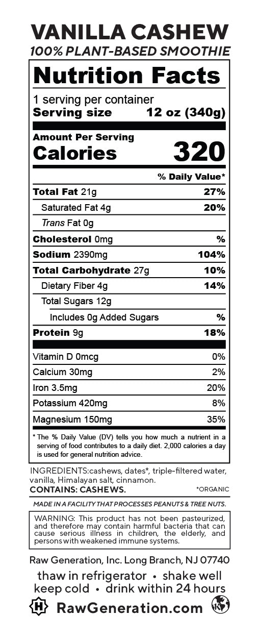 Vanilla Cashew nutrition facts