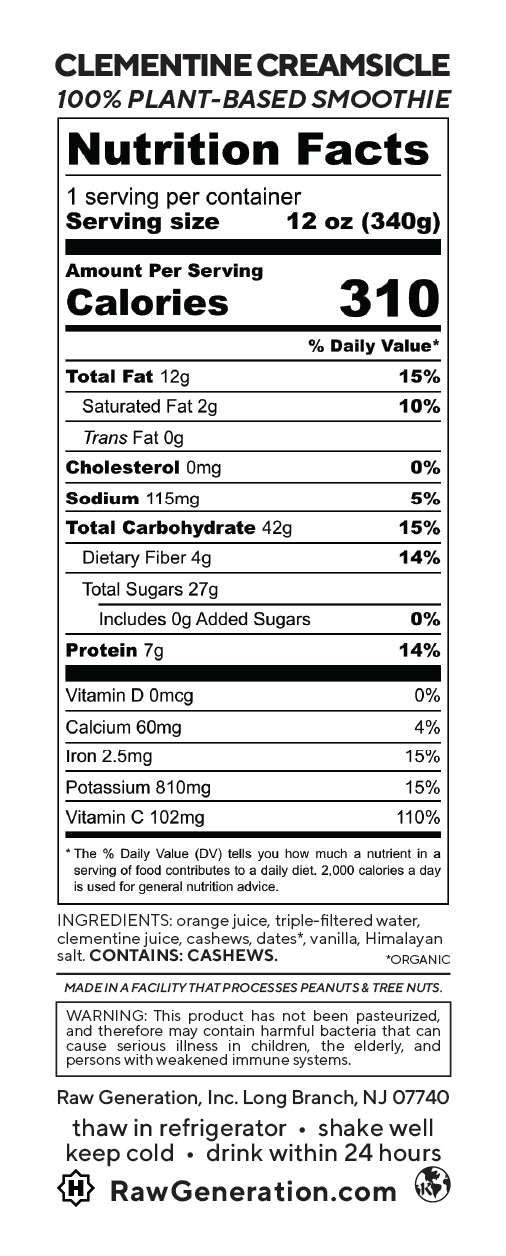 Clementine Creamsicle nutrition facts