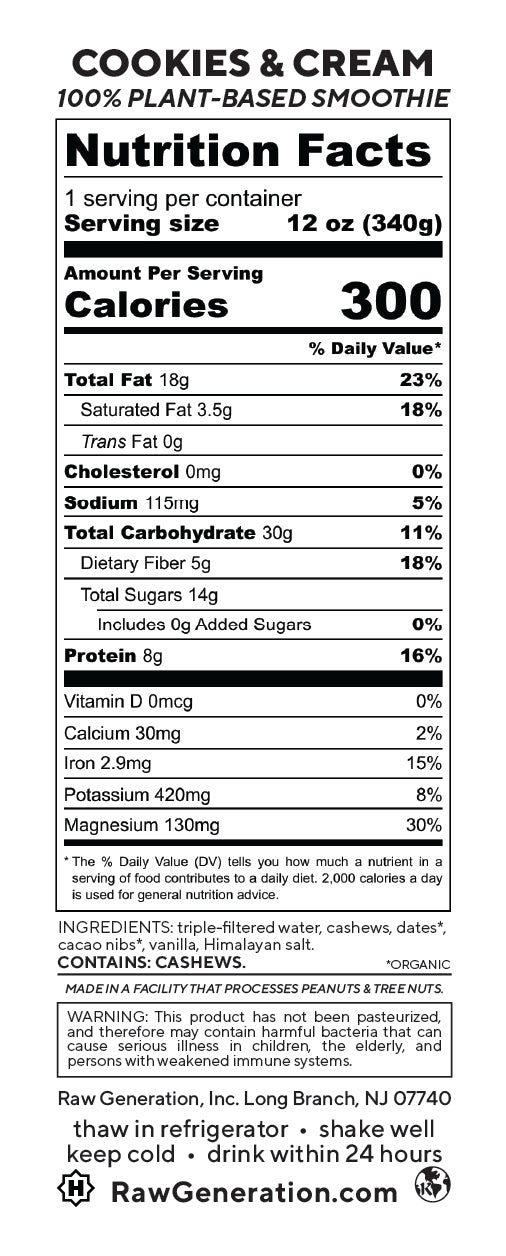 Cookies and Cream nutrition facts