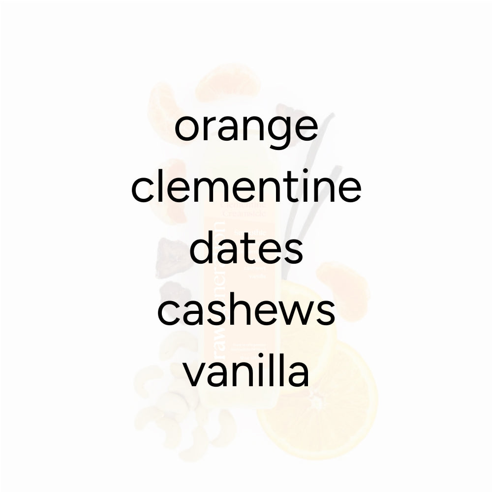 Clementine Creamsicle Smoothie with orange, clementine, dates, cashews, and vanilla, offering 6g protein, 5g fiber, and 60% Vitamin C in a plant-based blend.
