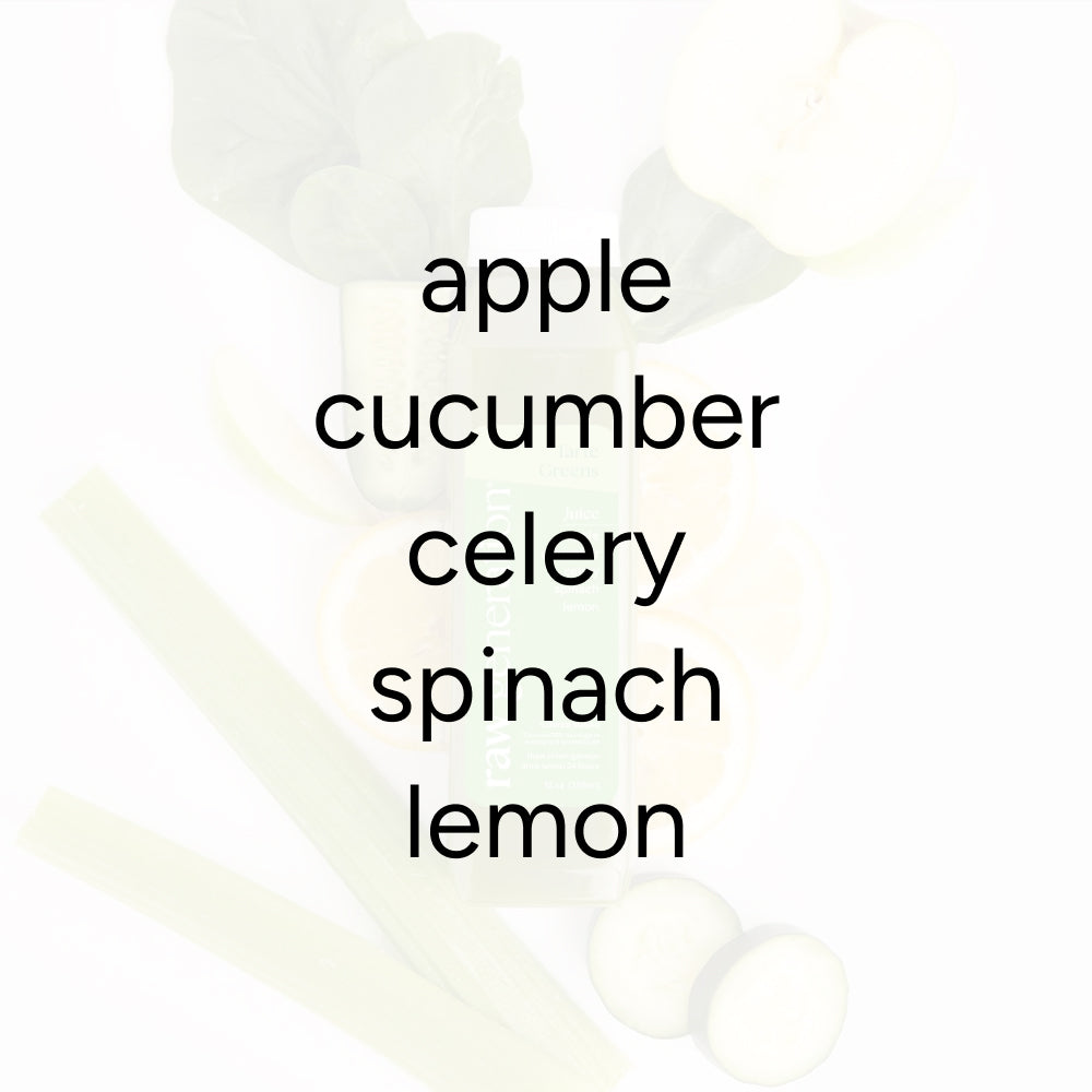 Tarte Greens ingredients—apple, cucumber, celery, spinach, lemon—highlighted over a green juice bottle, emphasizing 7g protein and essential vitamins.