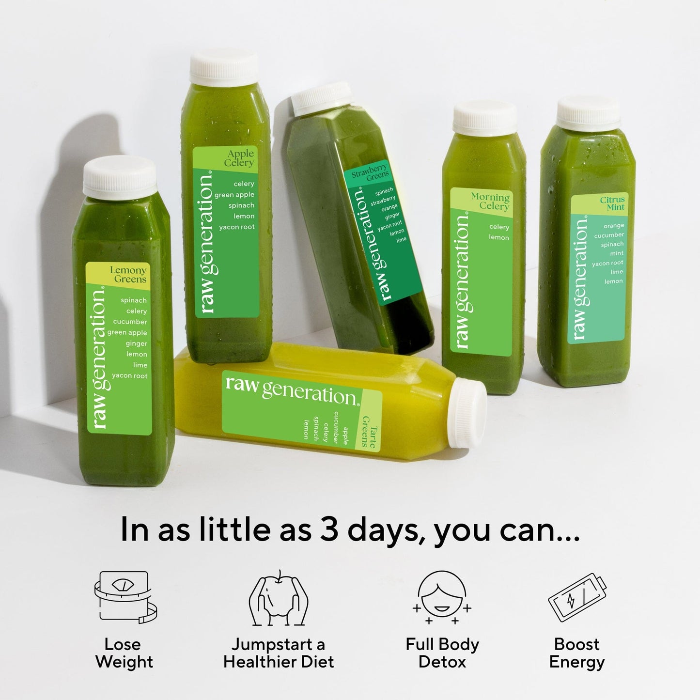 Lower Sugar* Cleanse juices, cold-pressed and chlorophyll-rich, supporting detox, energy, and gut health, with new flavors Tarte Greens and Morning Celery.