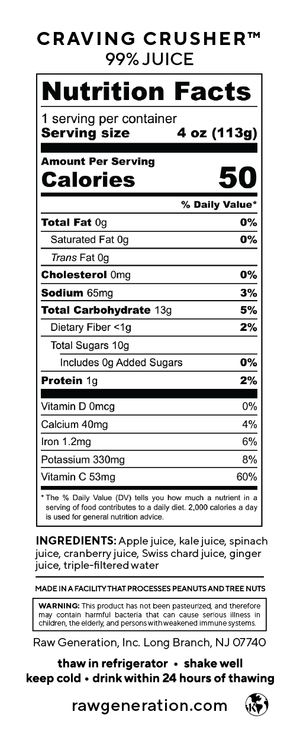 Craving Crusher Shot nutrition facts label