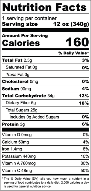 Detox Greens nutrition facts label