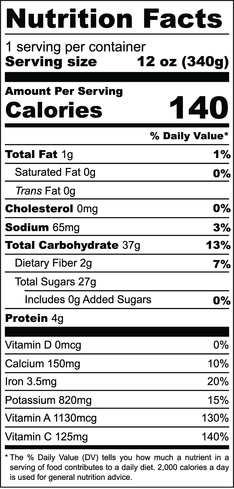 Sweet Greens Juice nutrition facts