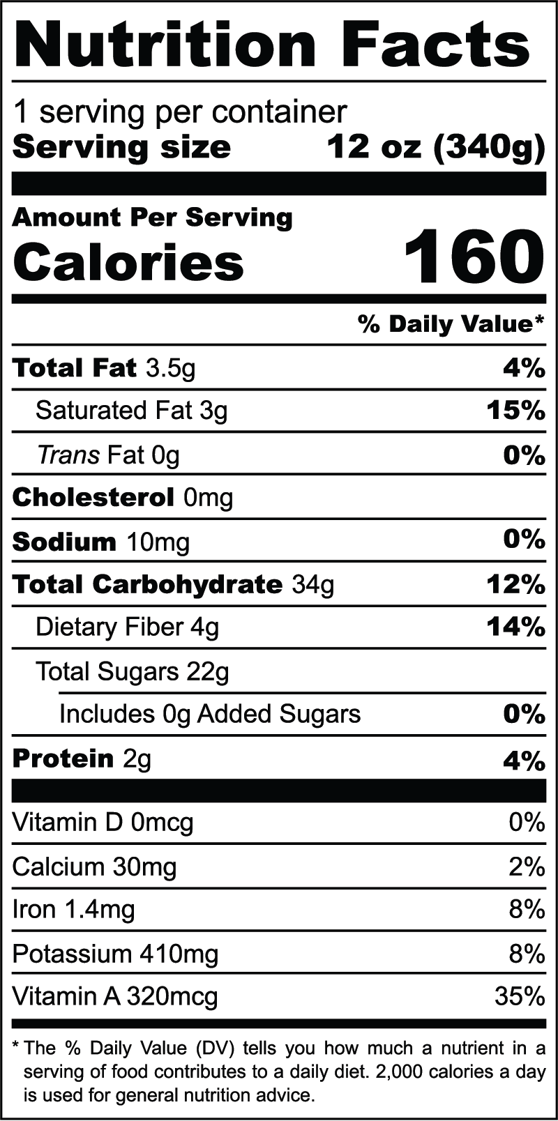 Tropical Greens nutrition facts