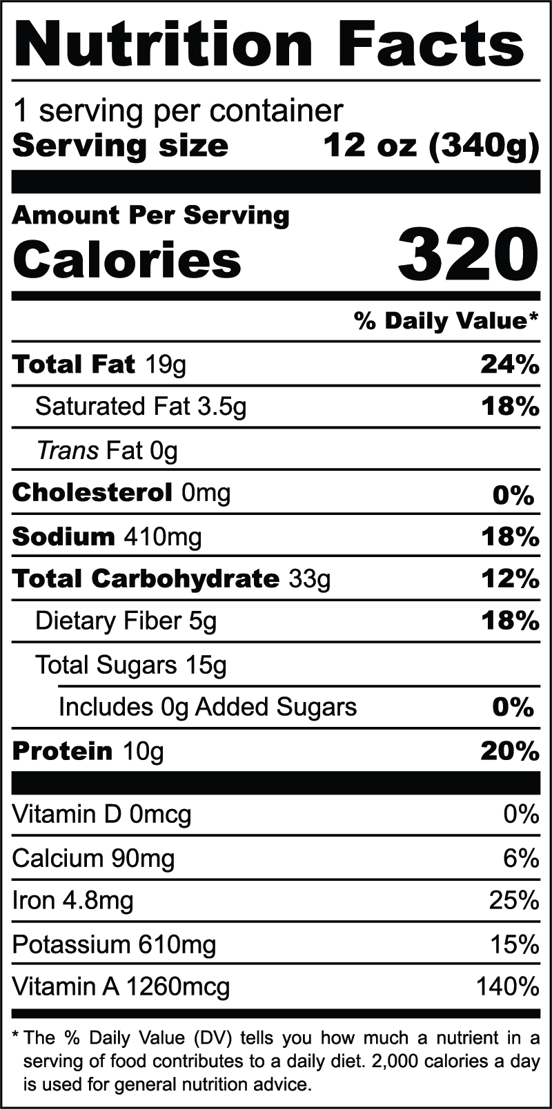 Vanilla Greens nutrition facts