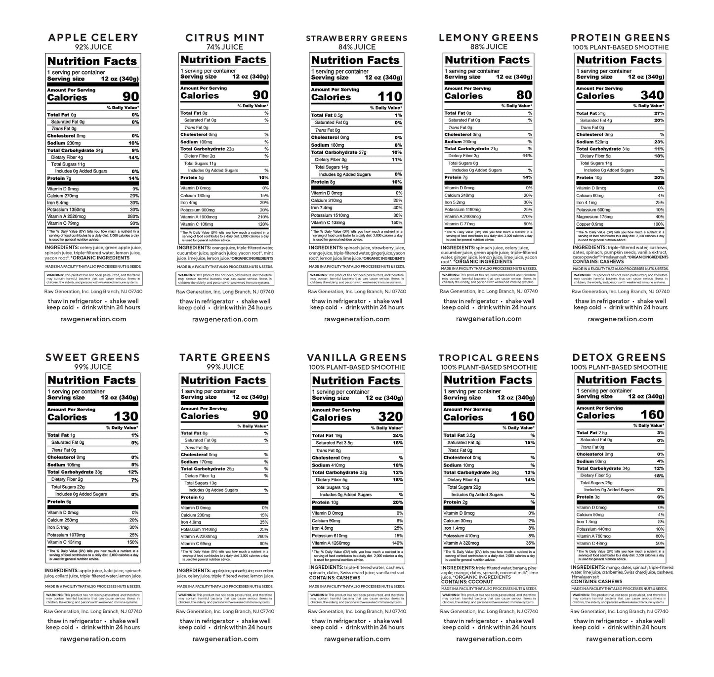 Green Routine nutrition facts.