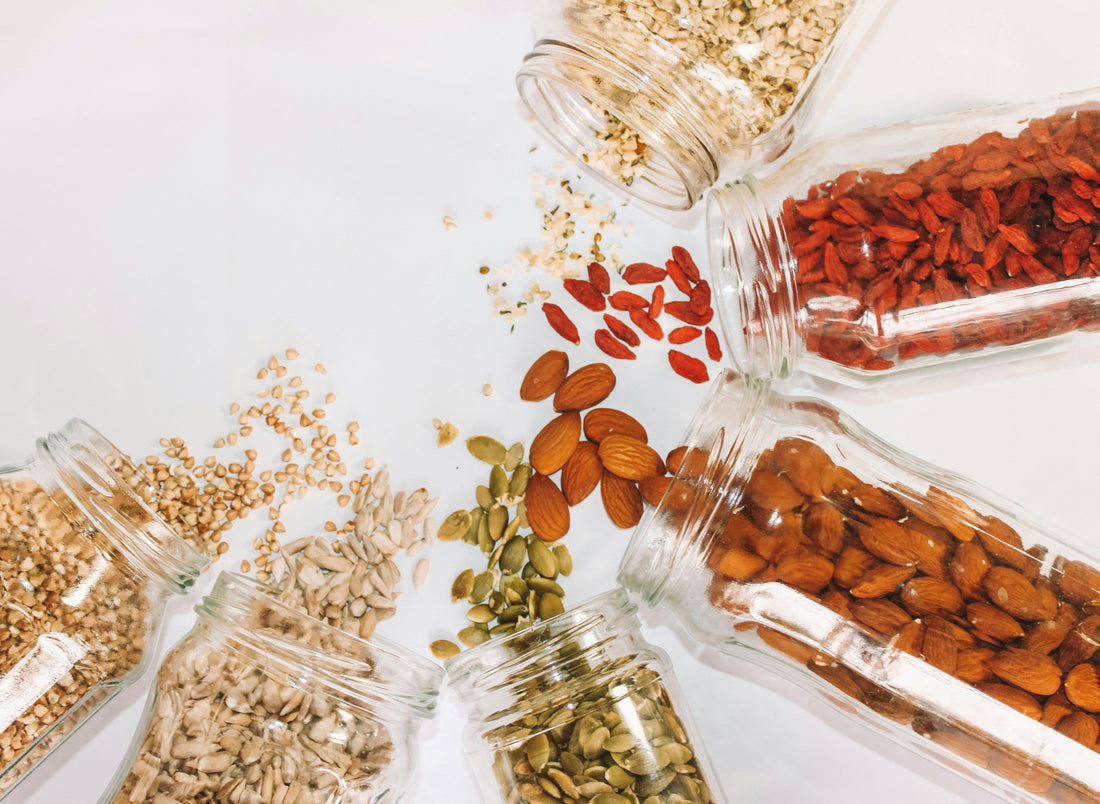 nuts and seeds in jars 