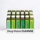 Deep Detox Cleanse features 18 bottles of green juice, including Citrus Mint, Lemony Greens, and Sweet Greens, promoting detoxification, energy boost, and healthier dieting.