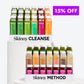 Skinny Cleanse® + Skinny Method™ Bundle featuring green and fruit juices, dessert-style nut smoothies, and Skinny Boost shots. Includes a 15% off promotion.