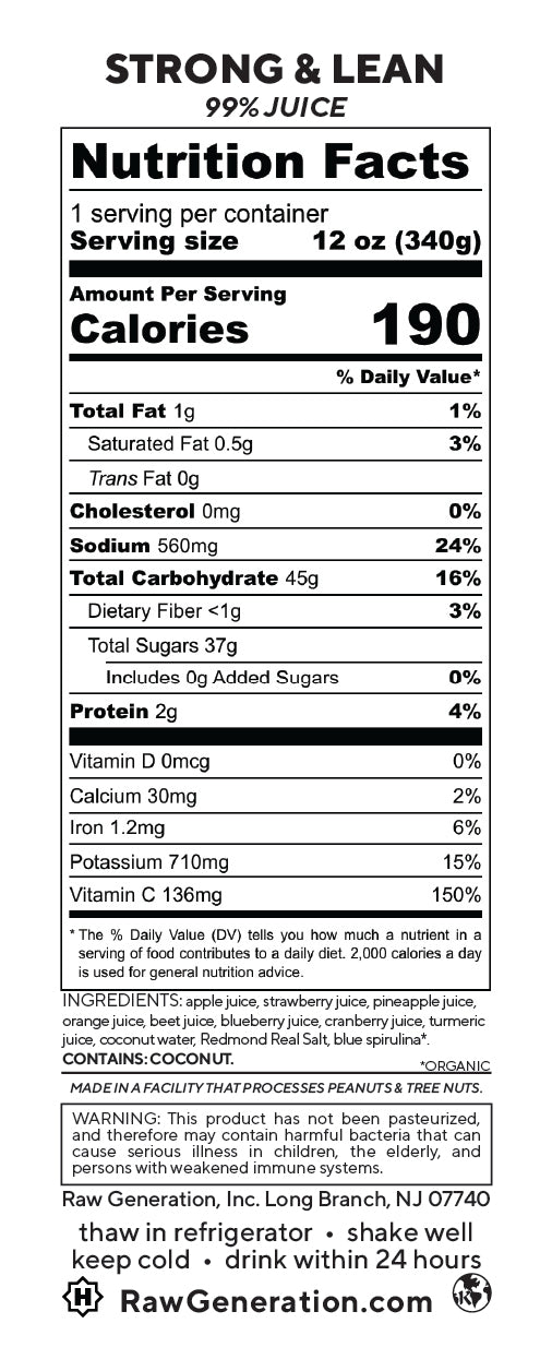 Strong & Lean Juice nutrition facts