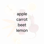 Sweet Roots Juice bottle, surrounded by halved apple, whole carrots, whole beet with greens, and sliced lemon, highlighting its nutrient-rich, antioxidant-packed ingredients.