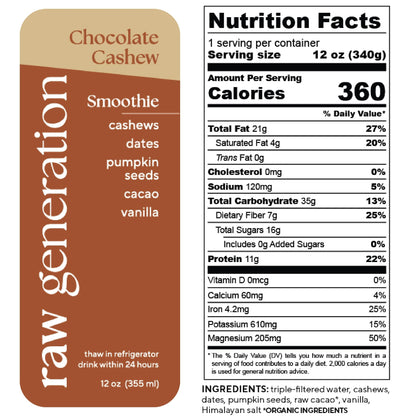 nutrition facts for chocolate cashew smoothie