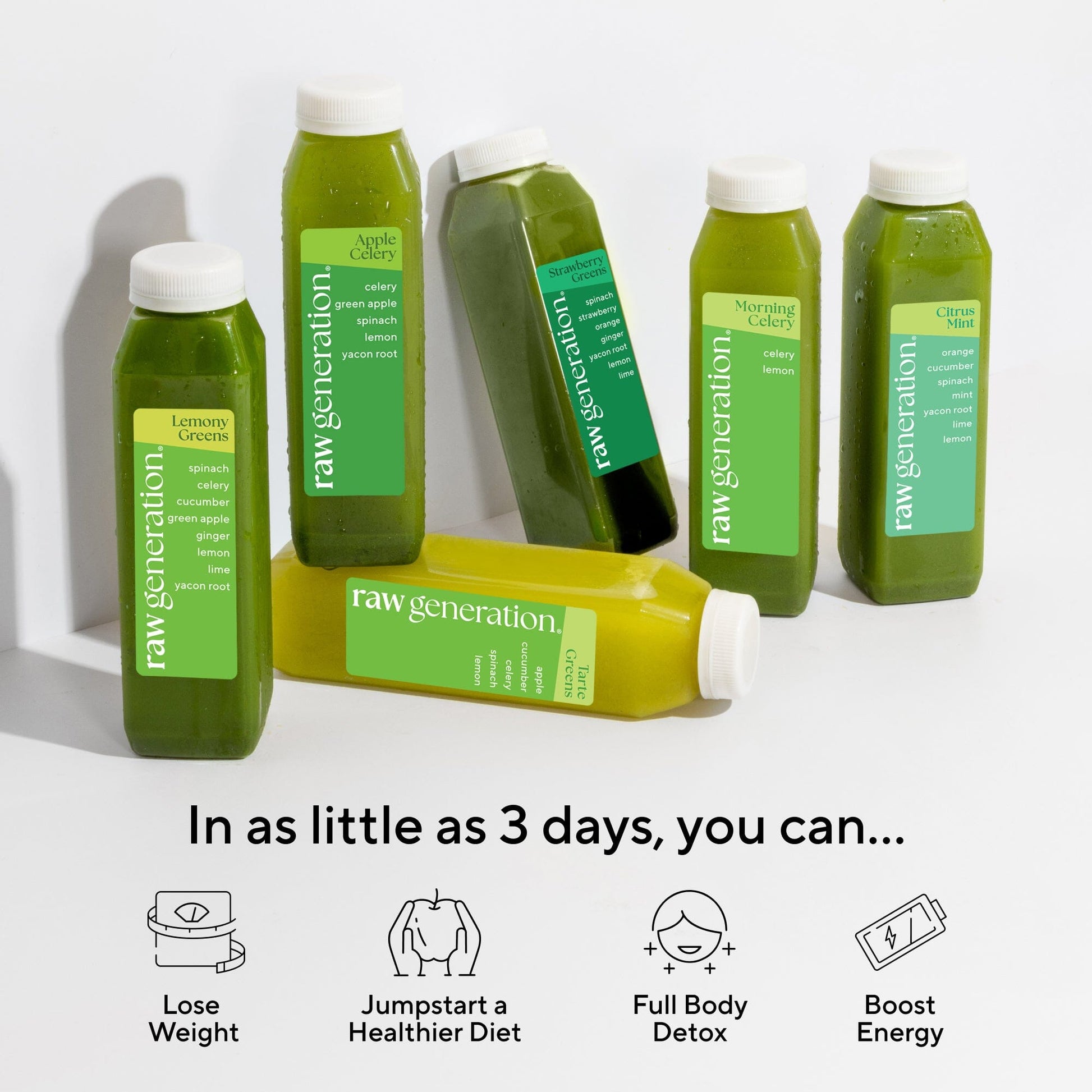 Deep Detox Cleanse: Six bottles of Raw Generation green juices promise benefits like weight loss, energy boost, gut health, and clearer skin in as little as three days.