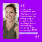 Customer testimonial praising the Skinny Bundle by Raw Generation for effective weight management with the Skinny Cleanse® and Skinny Method™ combination.