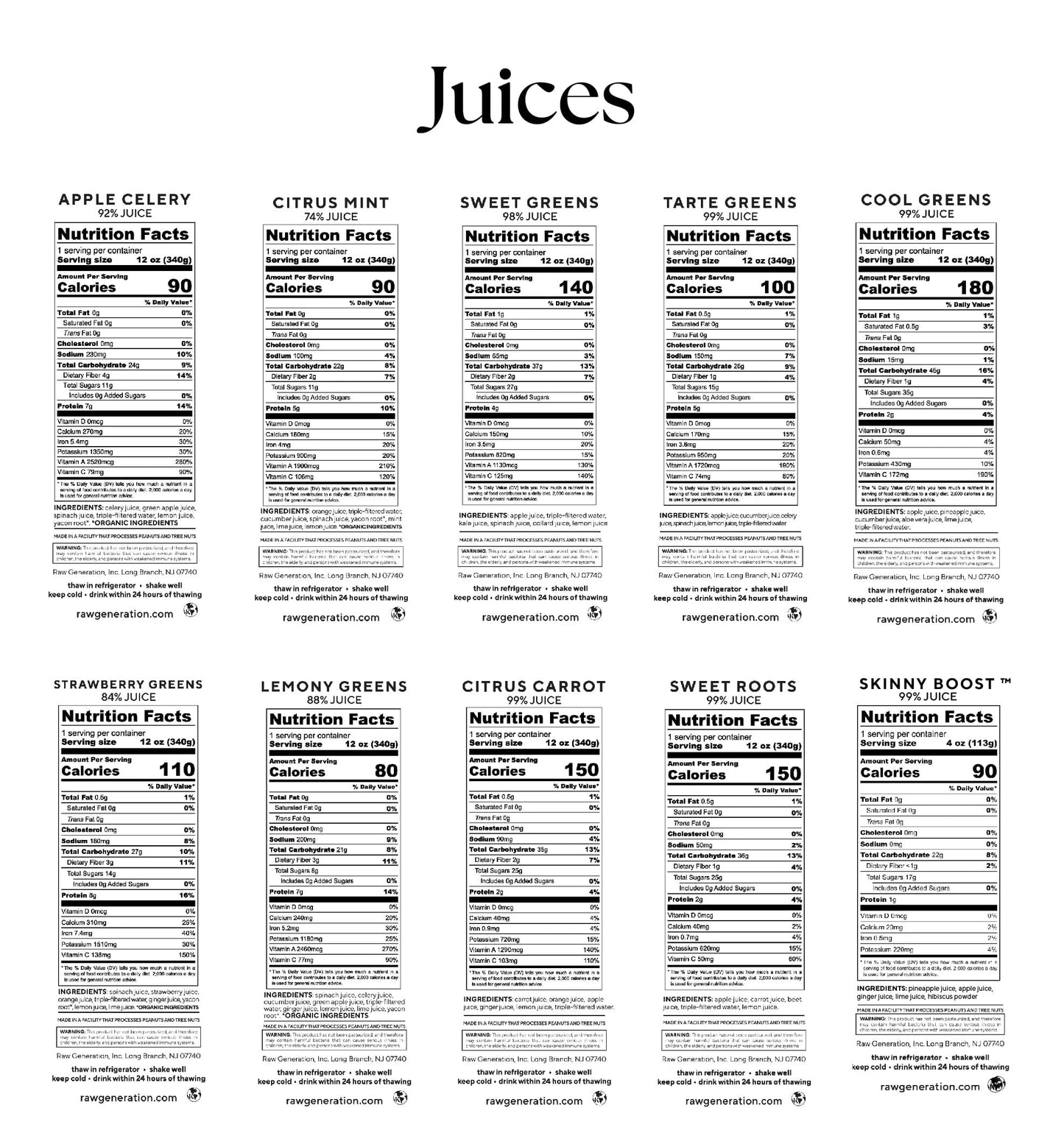 stay skinny bundle nutrition facts for juices