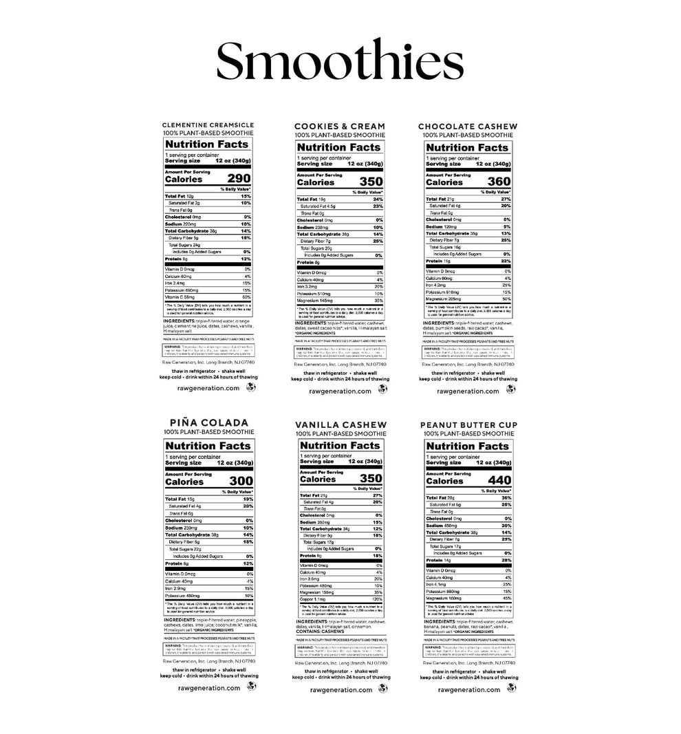 nutrition facts of smoothies