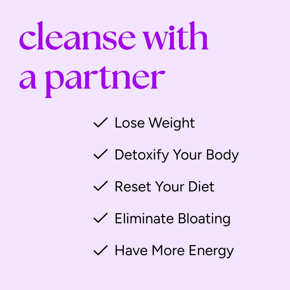 Cleanse for 2 promotional graphic highlighting benefits like weight loss, detox, and increased energy. Encourages a shared cleansing experience for better results.