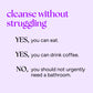Text graphic for Cleanse for 2 highlights easy cleansing with a partner, allowing eating, coffee, and minimal bathroom urgency for effective detoxification and weight loss.