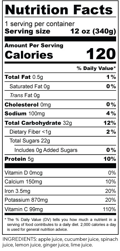 Lemony Greens Juice nutrition facts