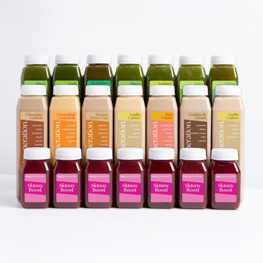 Stay Skinny Method™ weight loss system includes green juice, meal-replacement shake, and digestive shot packaging, promoting easy weight loss and healthier eating habits.