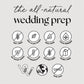 Bridal Reset logo featuring a black and white globe, a wheat plant symbol, and a test tube sign, emphasizing health and beauty benefits for brides.