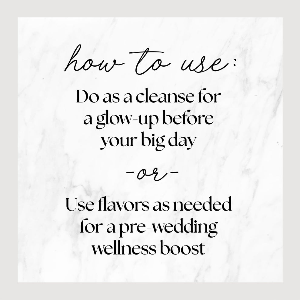 Bridal Reset product sign with black text, highlighting the drink's benefits for brides, including slimming, detox, glowing skin, and boosted energy.