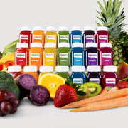 Sippers for Kids: A variety of juice bottles showcasing nutrient-rich, raw fruit and vegetable blends designed for children's health without added sugars or artificial ingredients.
