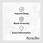 Sleep Boost™ (2-Count) package featuring a black and white design with text, showcasing the nutritionist-developed, cherry-vanilla flavored sleep aid formula.