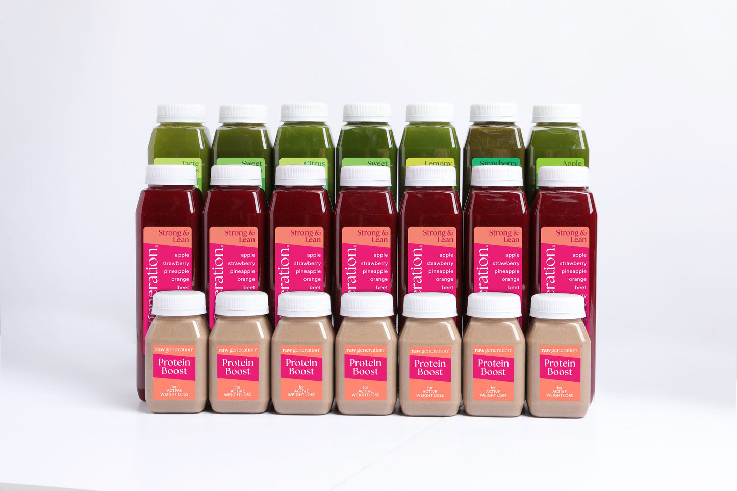 Protein Method™ bottles, grouped, showcasing nutrient-rich shakes for varied workout days, ensuring balanced, clean nutrition with high-quality, whole-food ingredients.