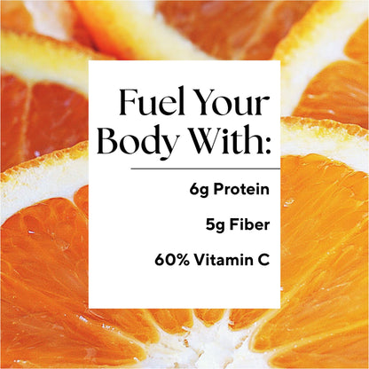 Clementine Creamsicle Smoothie featuring close-up of vibrant orange slices, highlighting the fresh citrus ingredients in this plant-based meal-replacement drink.