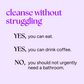 Graphic with 'cleanse without struggling' highlighting Skinny Cleanse® + Stay Skinny Method™ Bundle benefits: eat, drink coffee, and no bathroom urgency during weight loss.