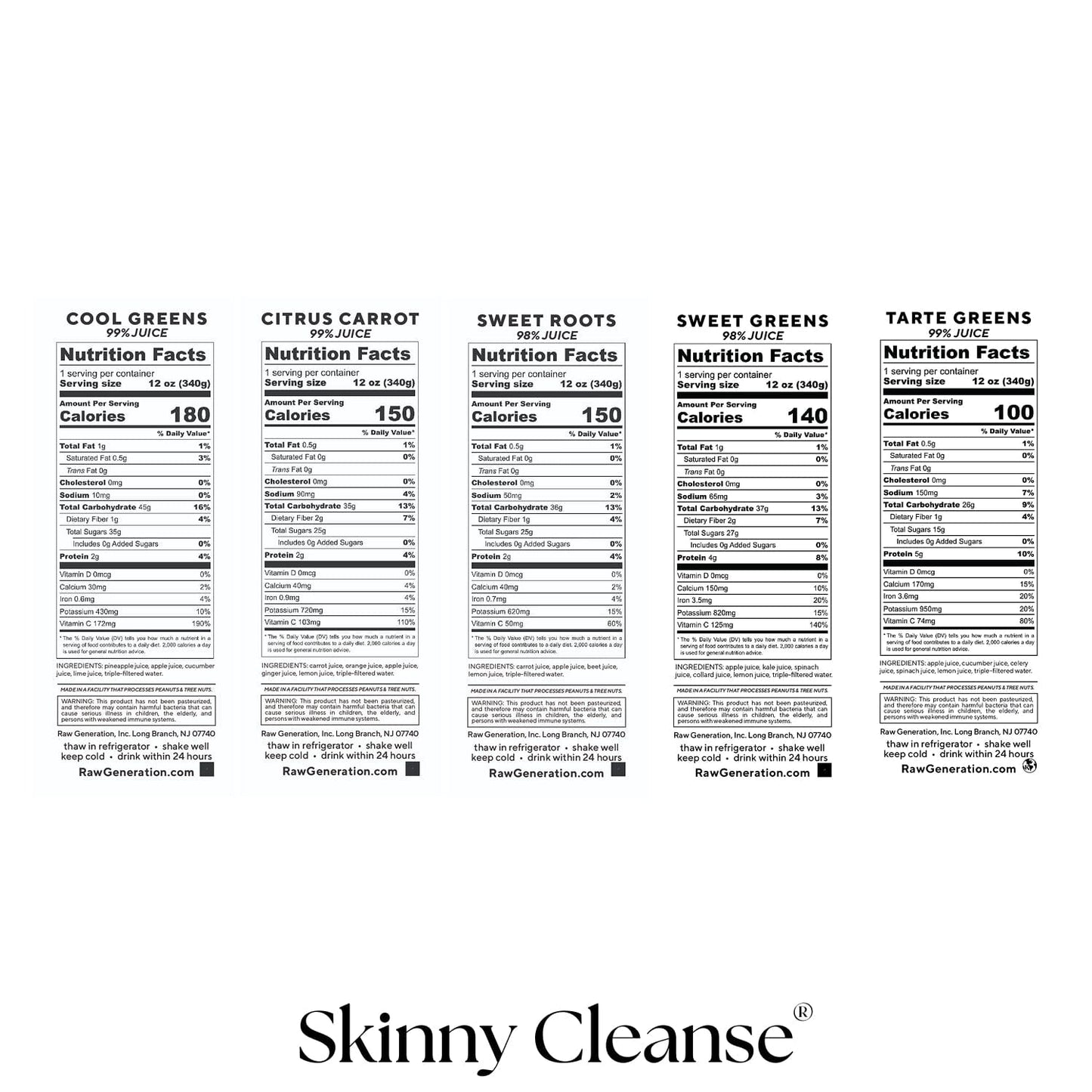 The Signature Reset nutrition label close-up, highlighting key program details for the 90-day weight loss plan with juice cleanses and nutritionist guidance.