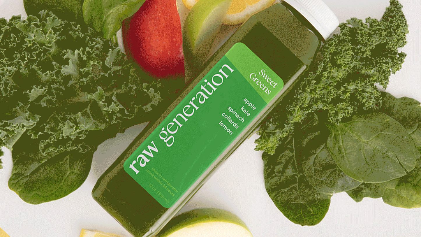 Skinny Cleanse® bottle surrounded by fresh fruits and vegetables, highlighting its raw, unpasteurized juice packed with vitamins, minerals, and antioxidants.