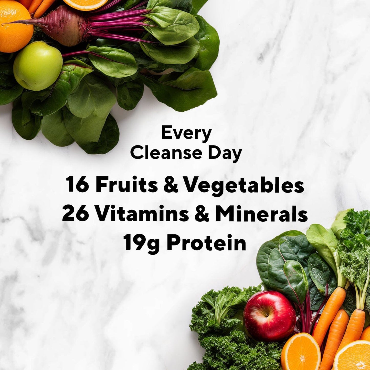 Skinny Cleanse® juice bottles surrounded by fresh fruits and vegetables, highlighting the natural ingredients and health benefits of this juice cleanse.