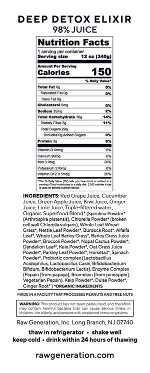 Deep Detox Elixir nutrition facts label