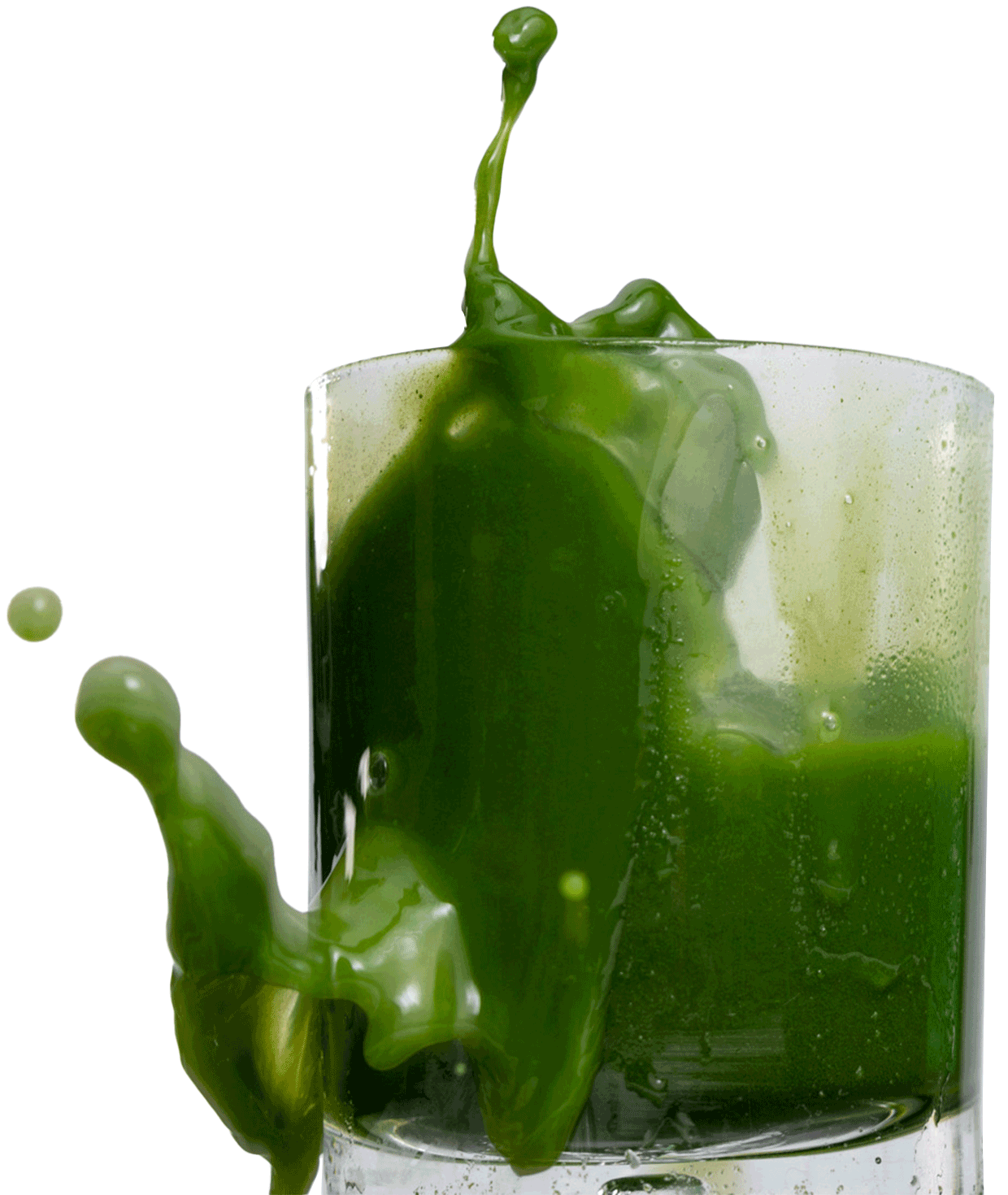 Raw Generation green juice splashing in a cup