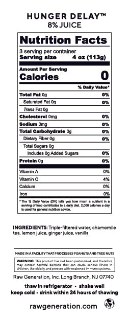 Hunger Delay nutrition facts label