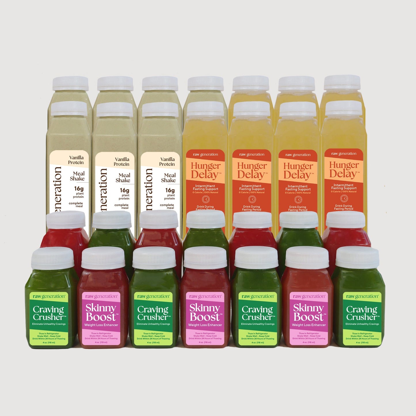 Intermittent Fasting Fuel Pack: a collection of juice bottles designed to enhance fasting, featuring Craving Crusher and Skinny Boost shots for effective weight loss.