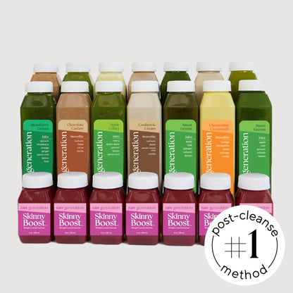 skinny method bottles, green juices, smoothies, and shots with # post cleanse method call out