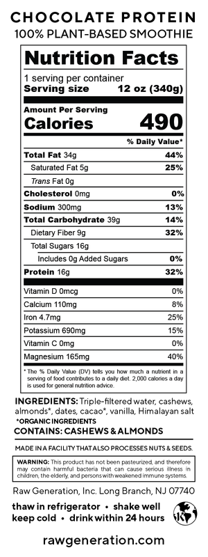 Chocolate Protein nutrition facts label