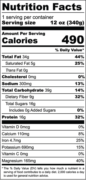 Chocolate Protein nutrition facts label