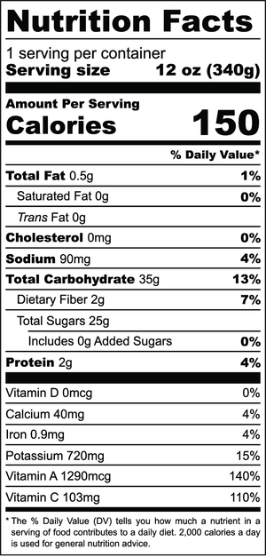 Citrus Carrot nutrition facts label