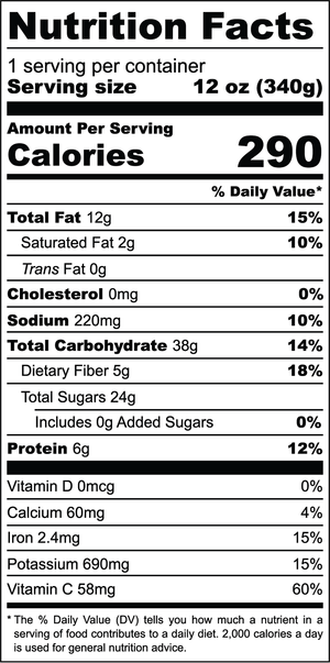 Clementine Creamsicle nutrition facts label