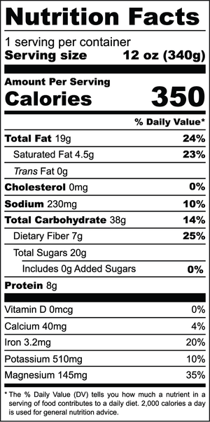 Cookies and Cream nutrition facts label