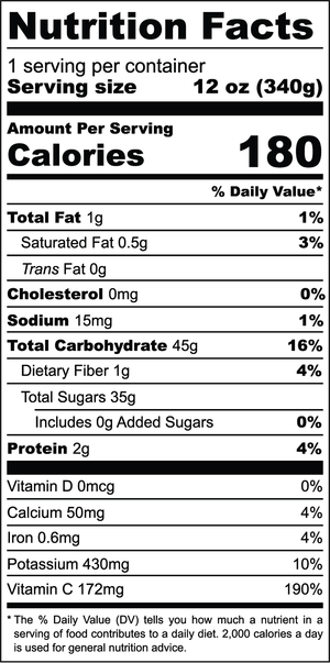 Cool Greens nutrition facts label
