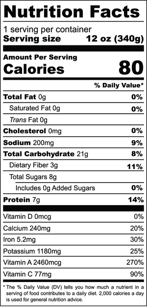 Lemony Greens nutrition facts label