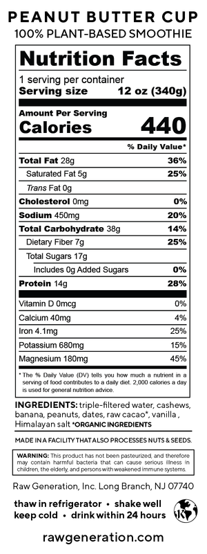 Peanut Butter Cup nutrition facts label